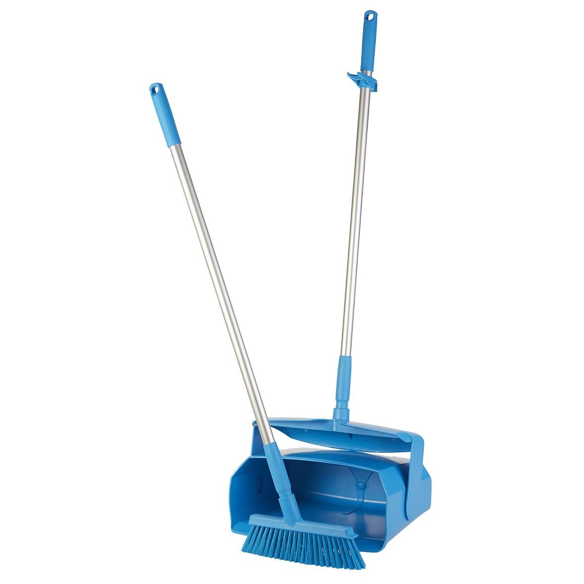 Blå sopset med skyffel och borste, förslutningsbar, 350mm
