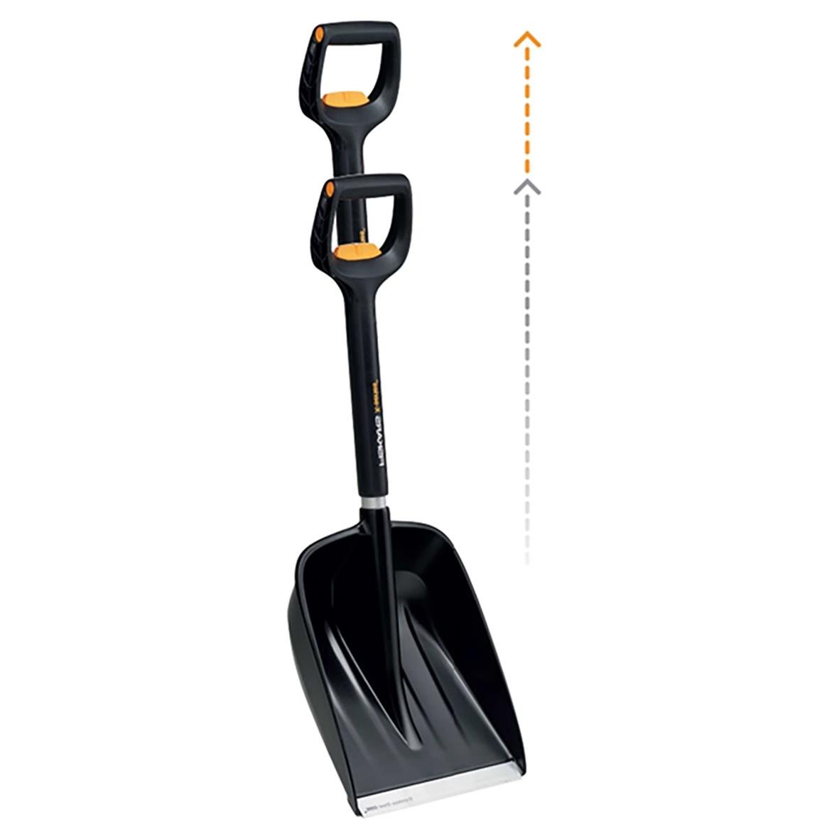 Fiskars X-Series teleskopisk snöskyffel, längd 79,5-98,7cm, svart och orange