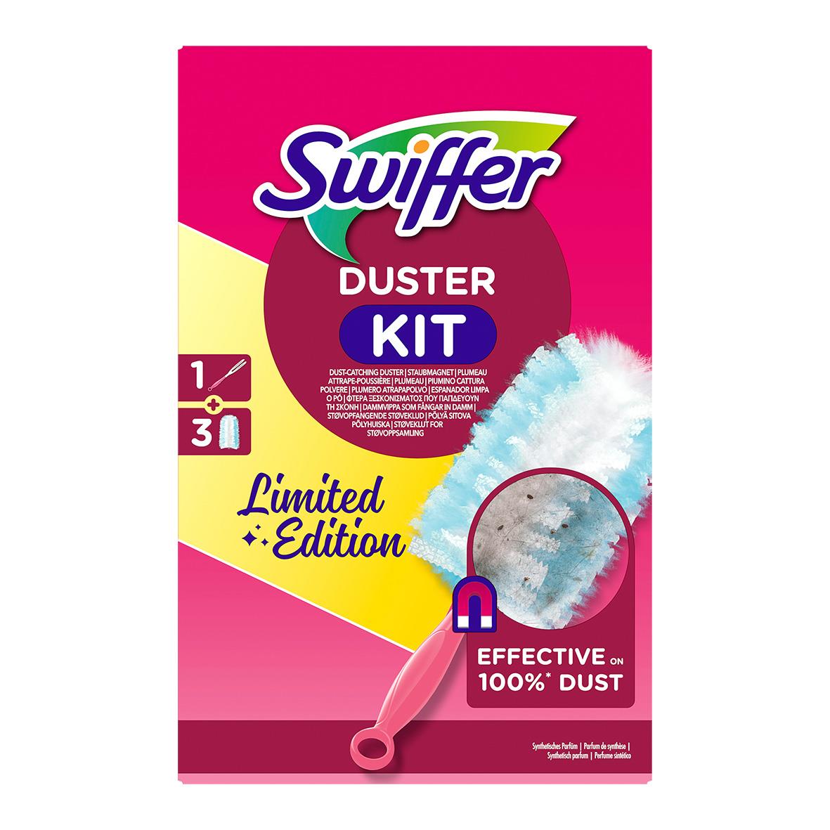 Swiffer Golv Duster startkit i rosa med moppset och rengöringsmaterial