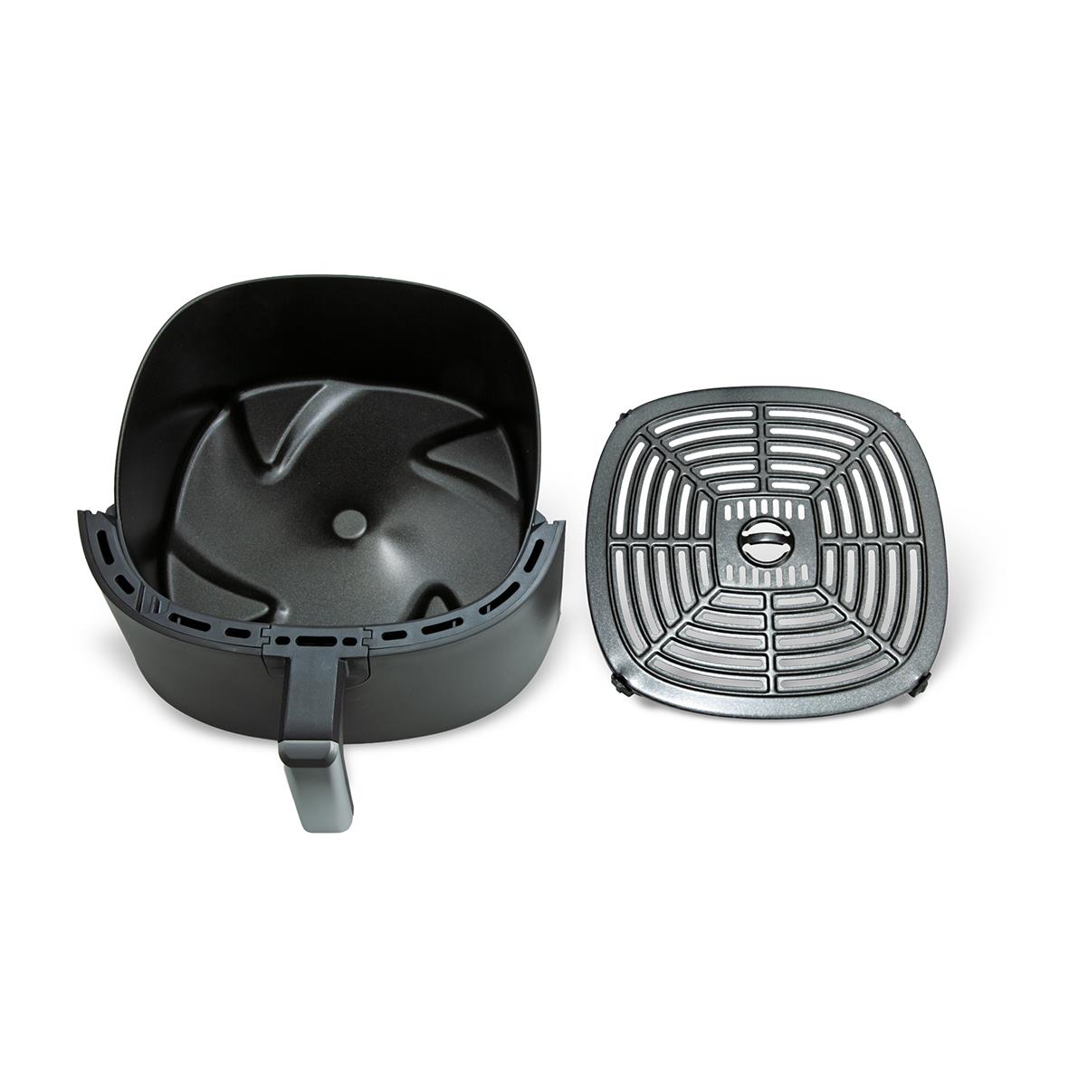 Svart airfryer med utdragen 6-literskorg och separat grillgaller