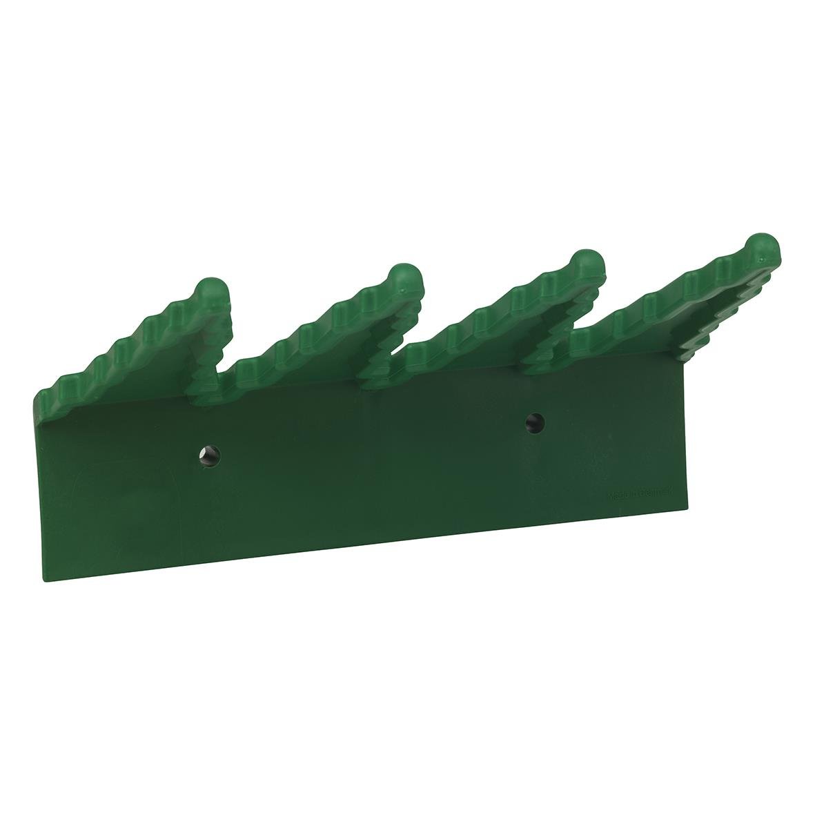 Grön väggmonterad redskapshållare från Vikan med fyra krokar, 240 mm lång