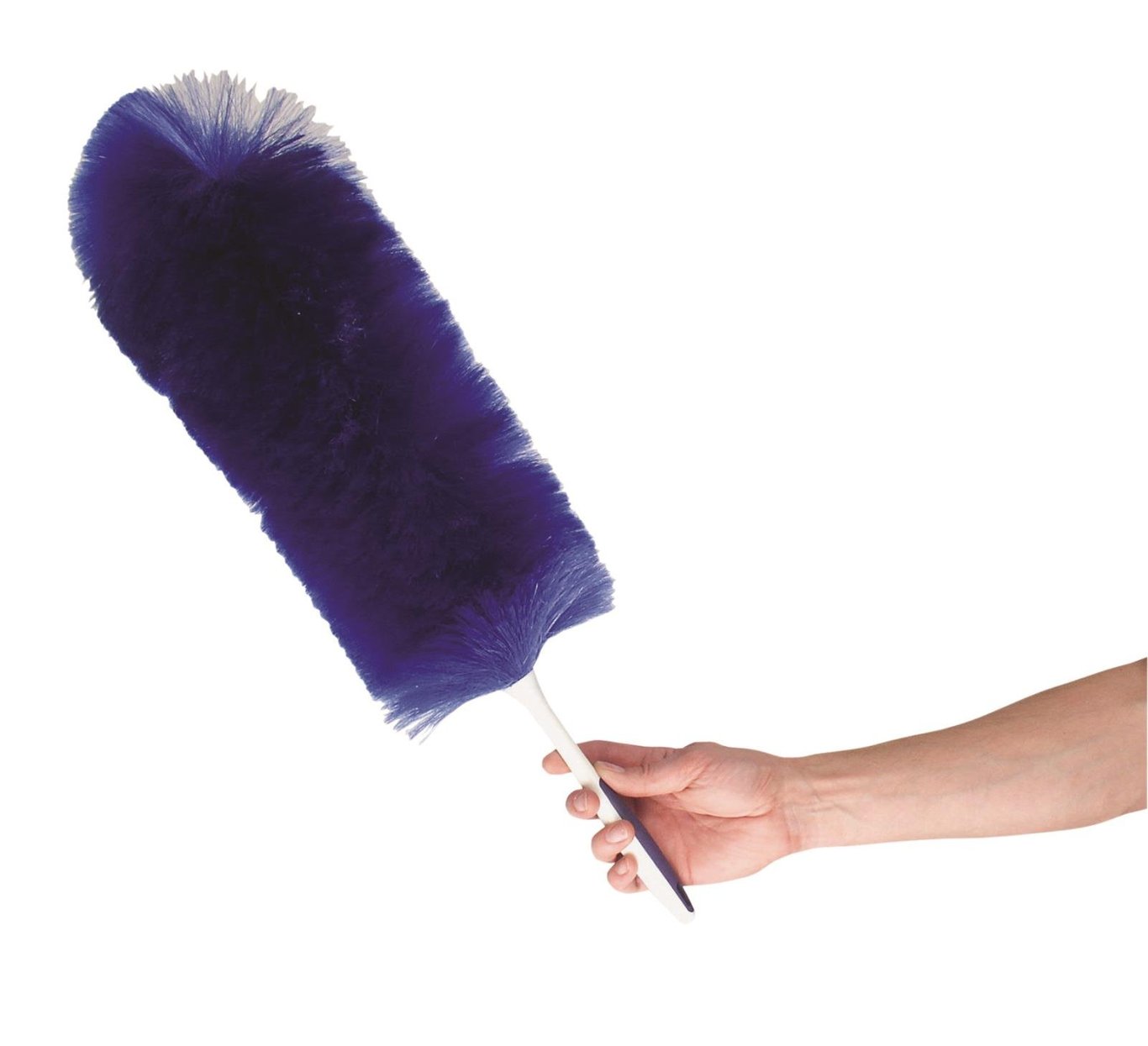 Blå dammvippa Max Ergo Grip Handmodell 60cm, hand som håller i dammvippan