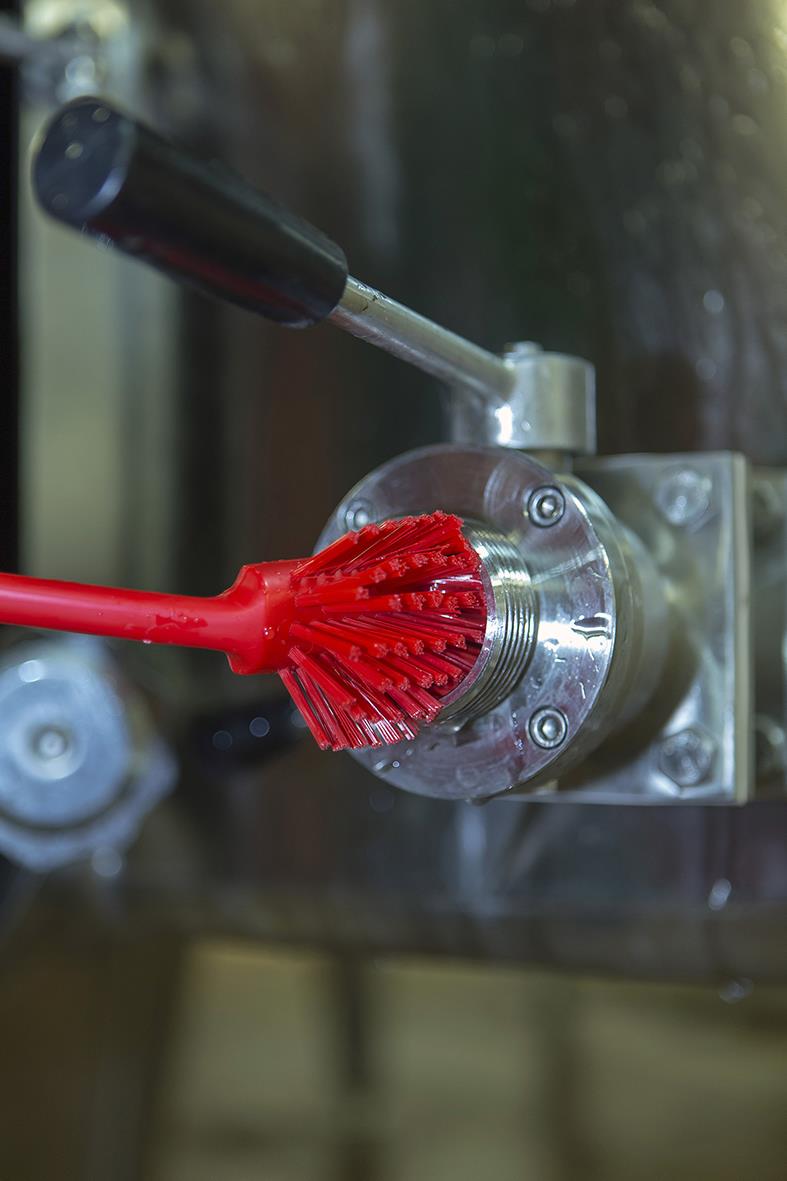 Röd diskborste Vikan Medium 280mm i metallhållare