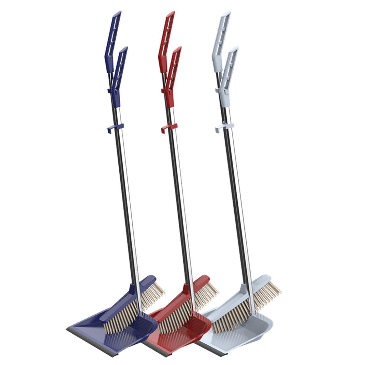 Sopset med borste och skyffel i tre färger, 94 cm lång