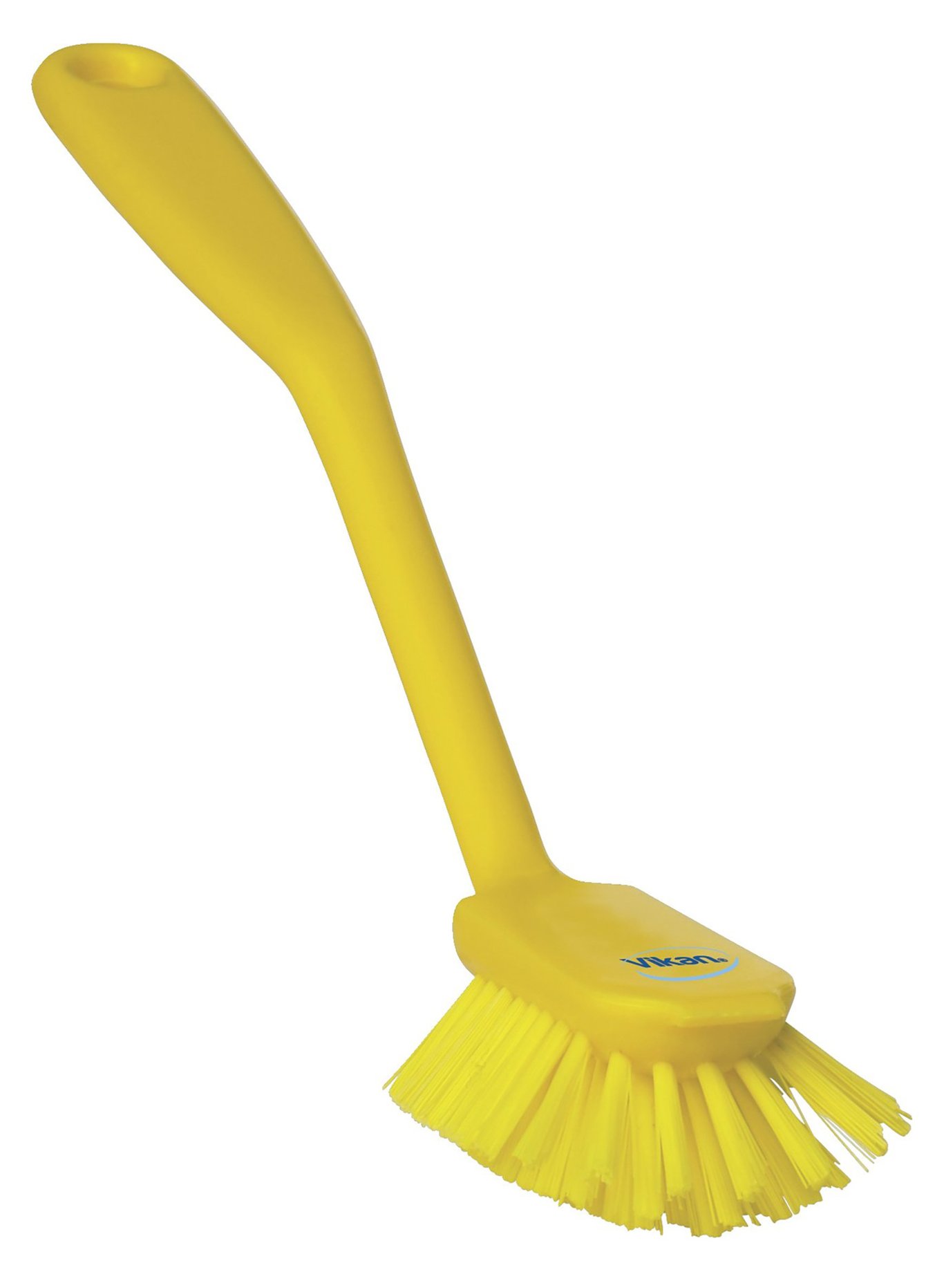 Gul diskborste från Vikan med långt skaft och mjuka borst för rengöring