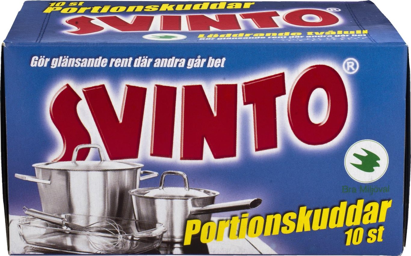Svinto tvålull i förpackning med texten Portionskuddar och 10 stycken