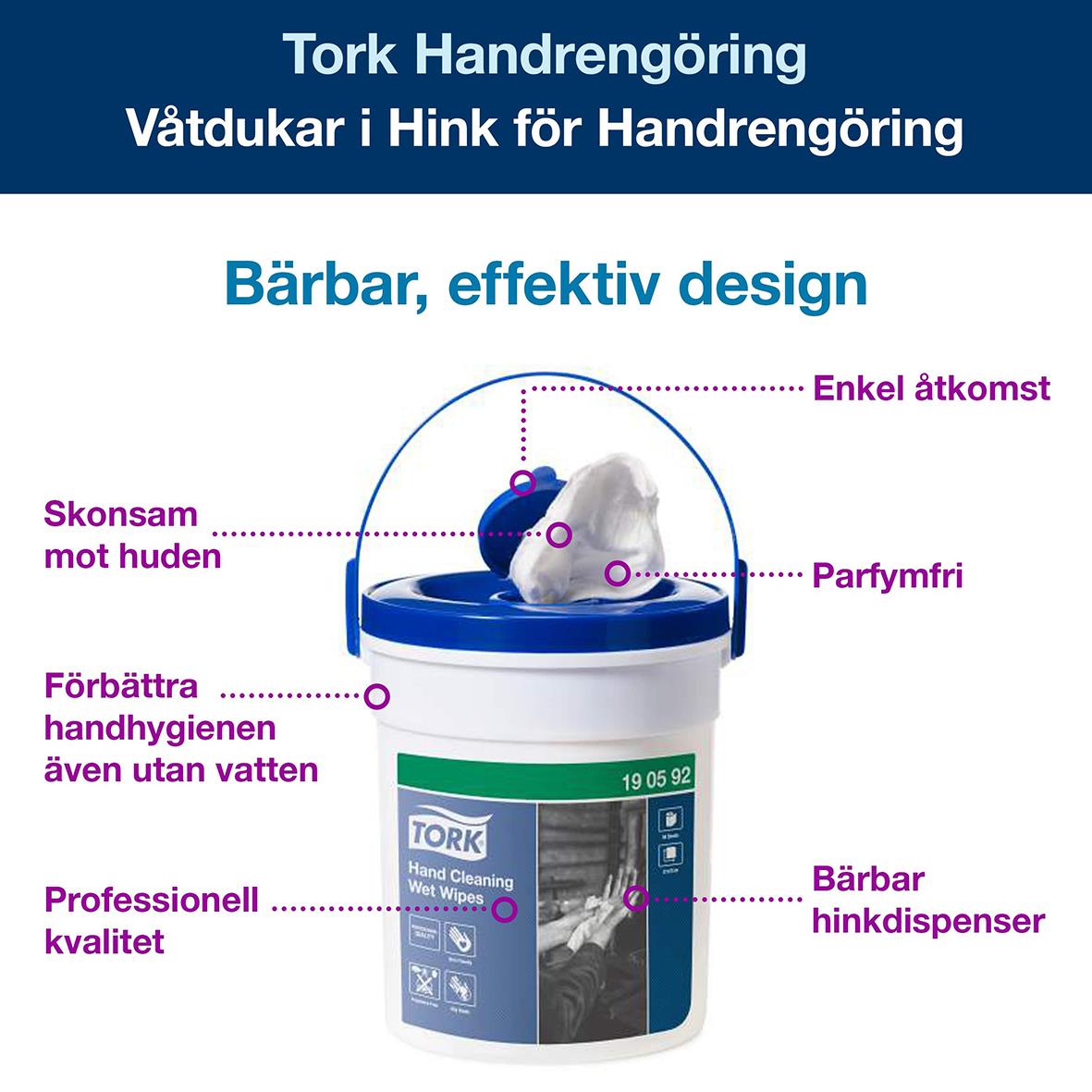 Våtduk Tork W14 Handrengöring i hink med handdispenser och handduk