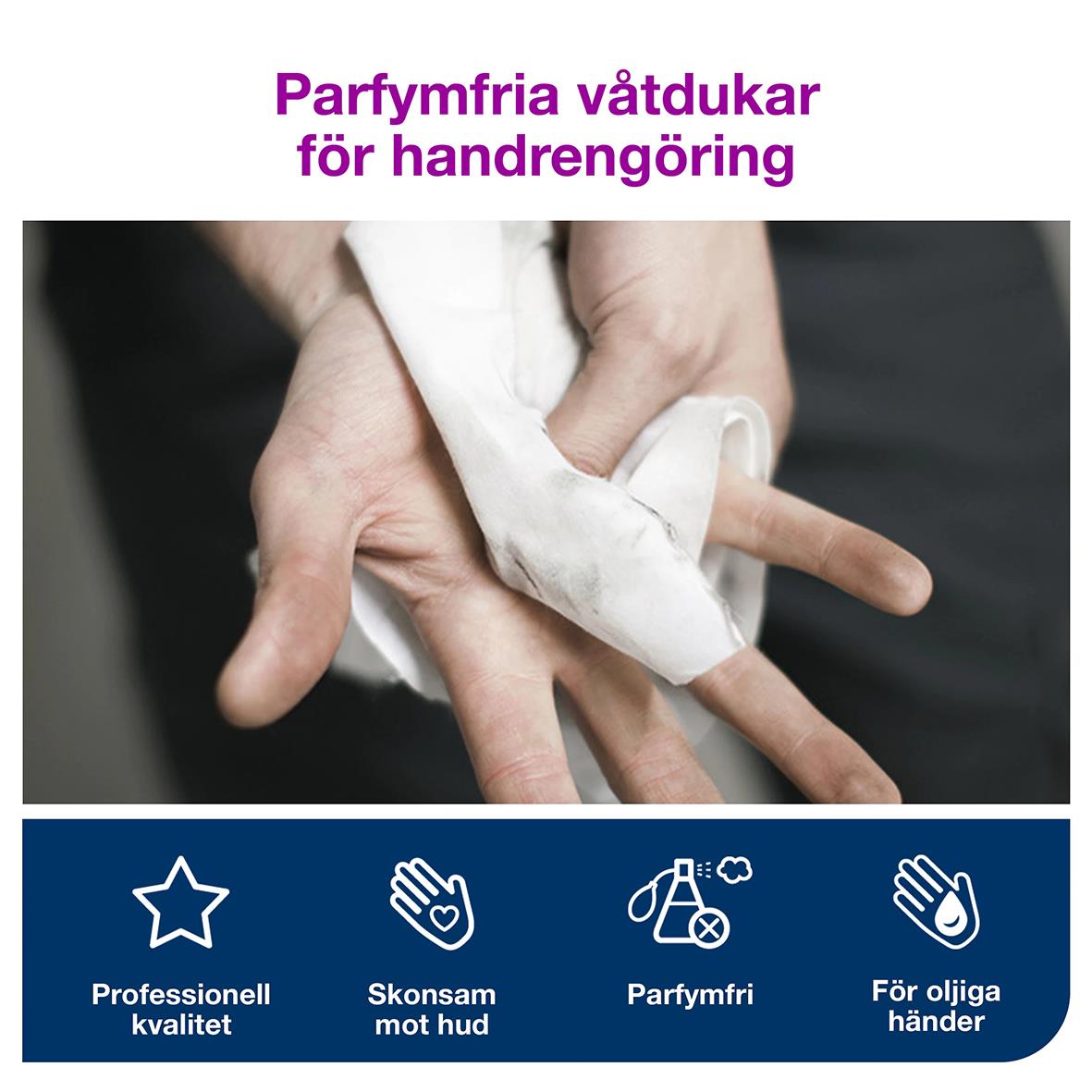 Våtduk för handrengöring med parfymfri formula, professionell kvalitet, skonsam mot huden och för oljiga händer