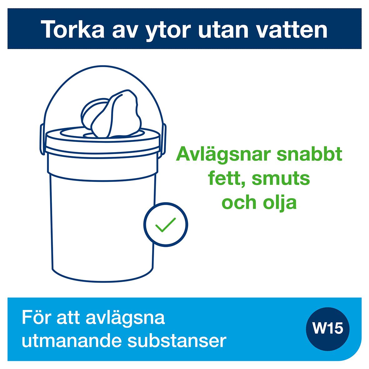 Rengöringsduk Tork W15 Servett vit för att torka ytor utan vatten, avlägsnar fett, smuts och olja