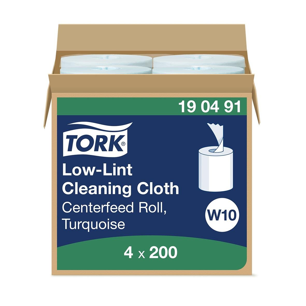 Rengöringsduk Tork W10 Precision Turkos i förpackning med 4 rullar av 200 ark vardera