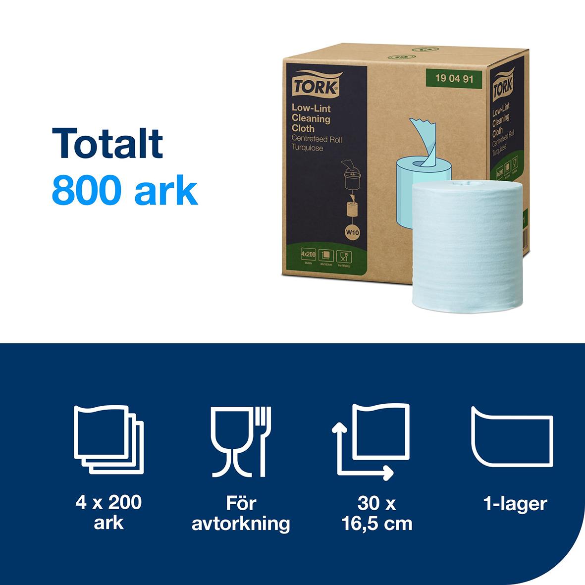 Turkos rengöringsduk Tork W10 Precision, 16,5cm x 60m, för avtorkning, 800 ark i 4 lager