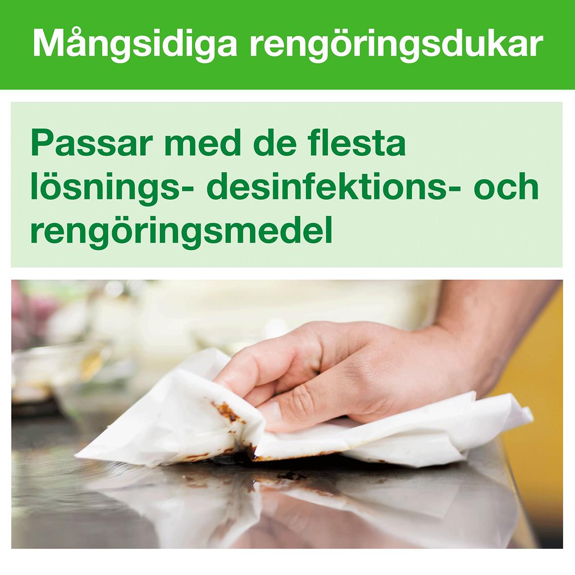Vit rengöringsduk Tork W8 30x38,5cm används för städning och passar för de flesta lösningar, desinfektions- och rengöringsmedel