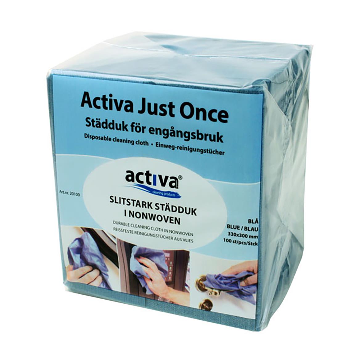 Blå rengöringsduk Activa Just Once 30x33cm i förpackning för engångsbruk
