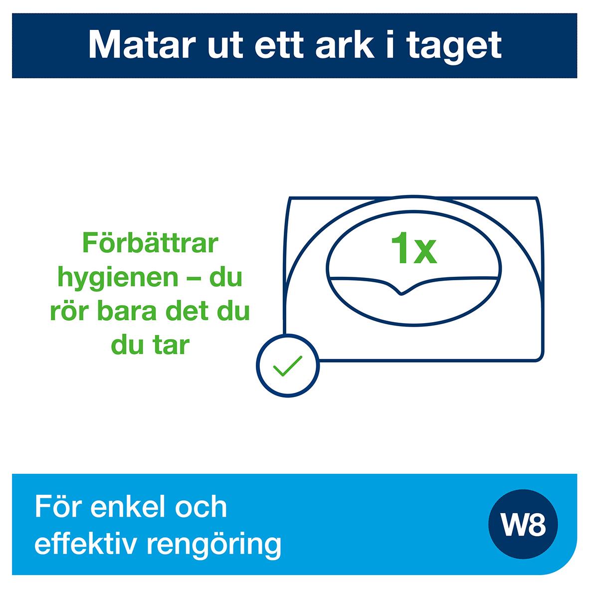 Tork W8 liten vit dispenser för enkel och effektiv rengöring med ett ark