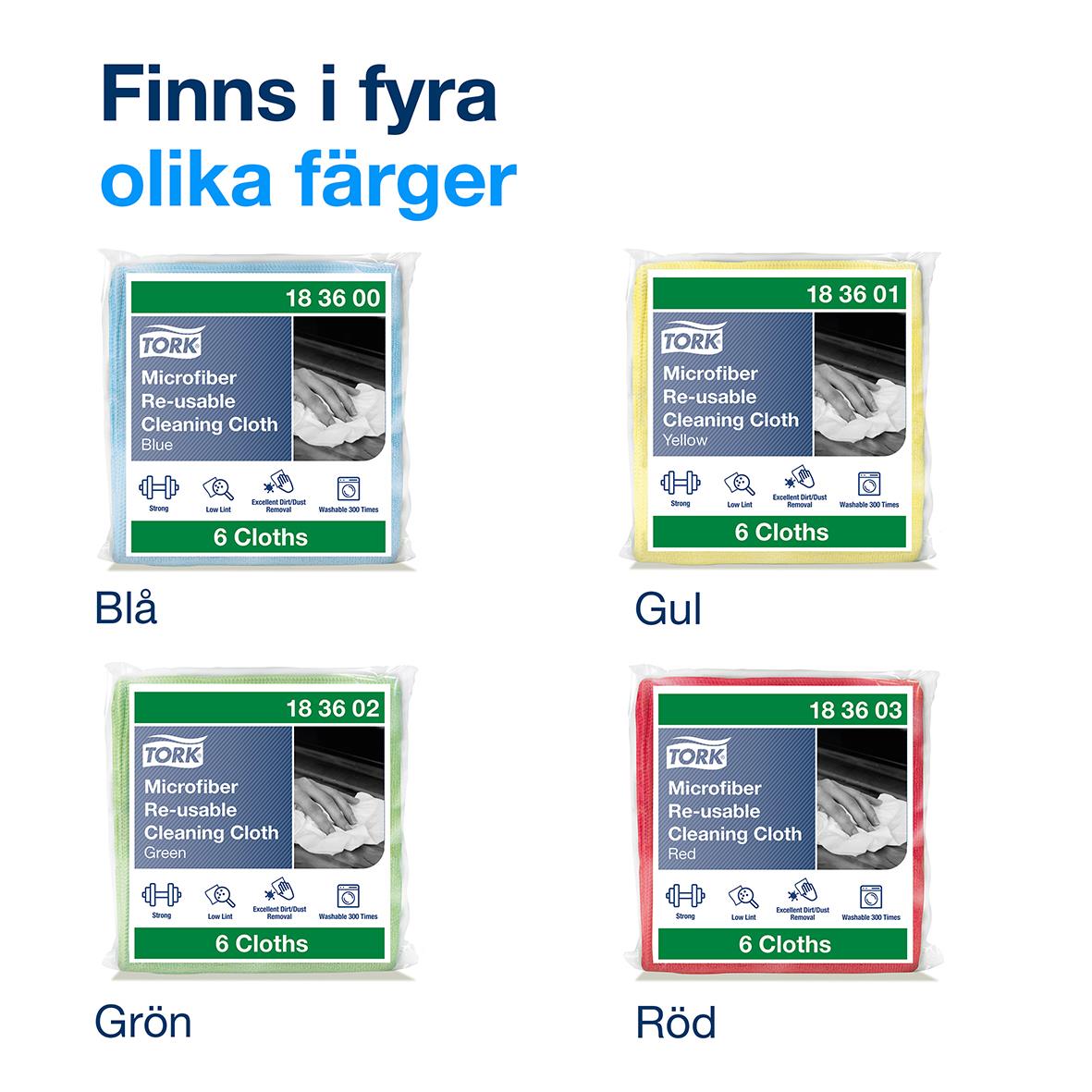 Röd mikrofiberduk för återanvändning, 30,5x30,5cm, finns i fyra färger