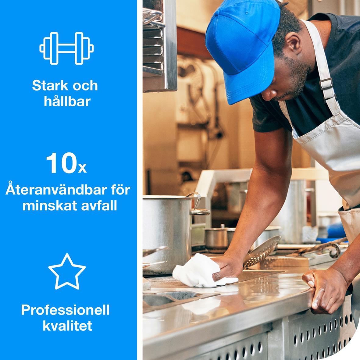 Rengöringsduk Tork W8 2 in 1 vit, 19,3x15cm, används för rengöring i kök, stark, hållbar och professionell kvalitet