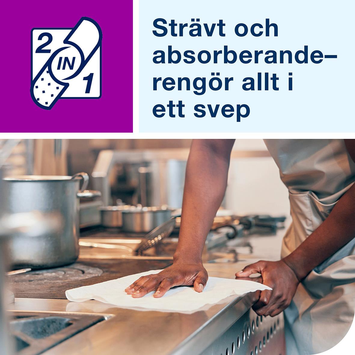 Rengöringsduk Tork W8 2 in 1 vit 19,3x15cm som torkar och absorberar i kök eller städning