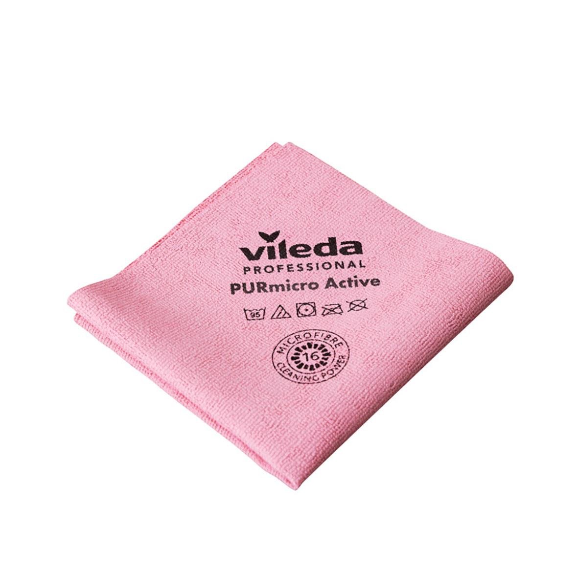 Rosa mikrofiberduk Vileda PURMicro Active 38x35cm, vikbar och mjuk för rengöring