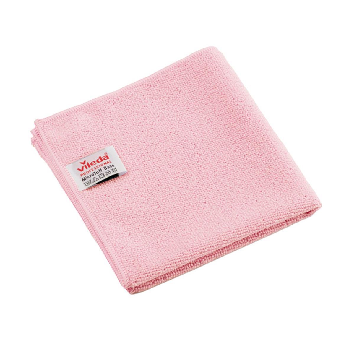 Ljusrosa mikrofiberduk från Vileda, vikta och redo att användas för rengöring