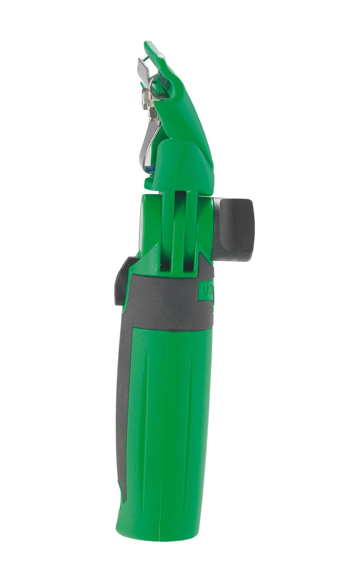 Grönt fönsterhandtag Unger Ledbart vinklad med svart justeringsknapp