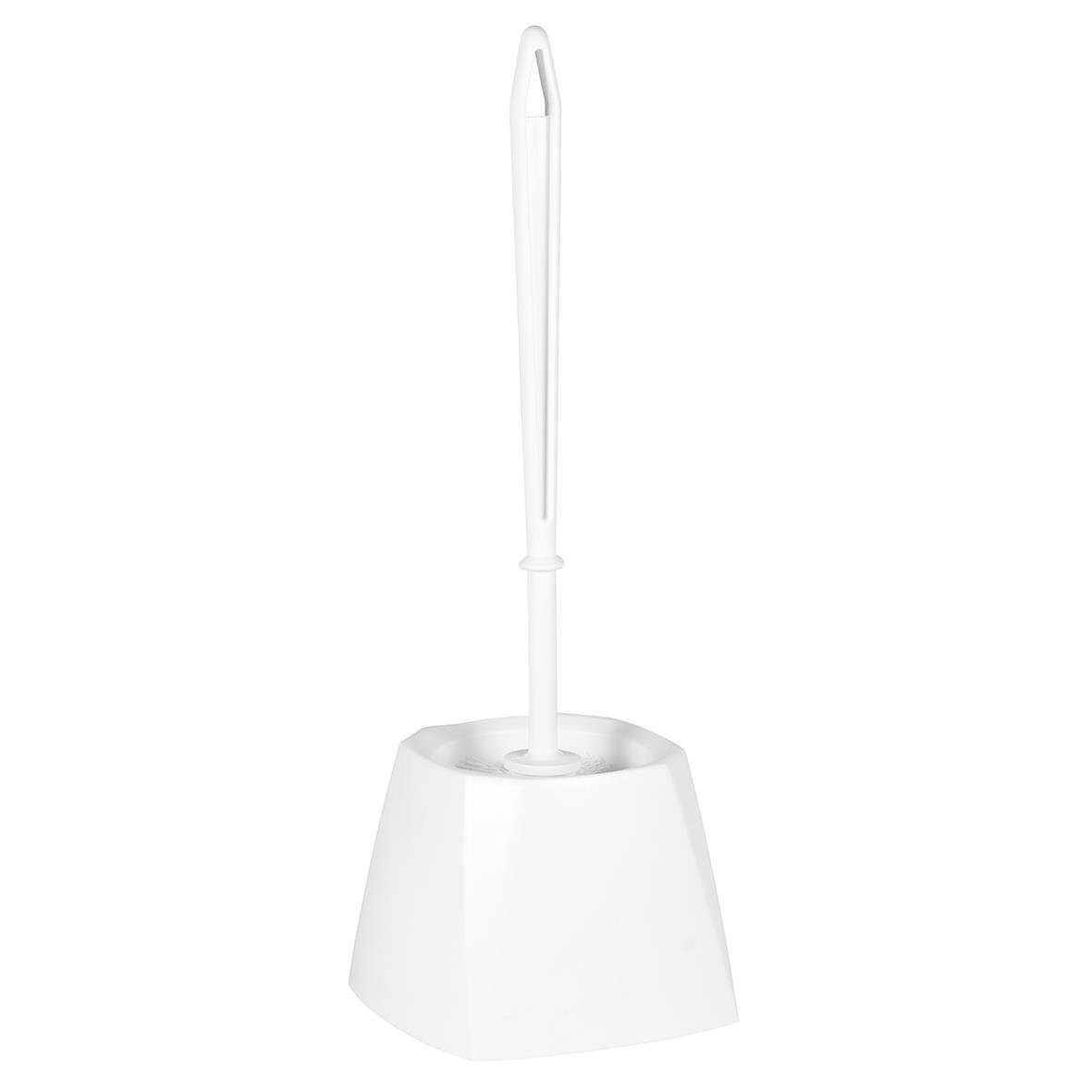 Vit toalettborste med ställ och 40 cm längd