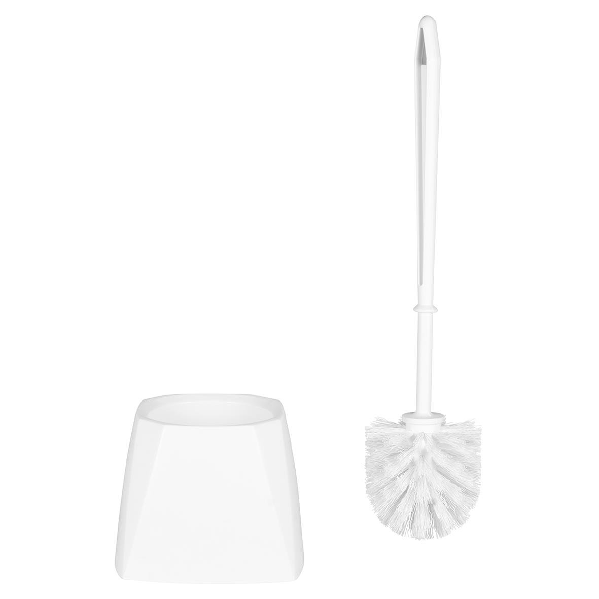 Vit toalettborste med ställ från Vikan, 40 cm lång