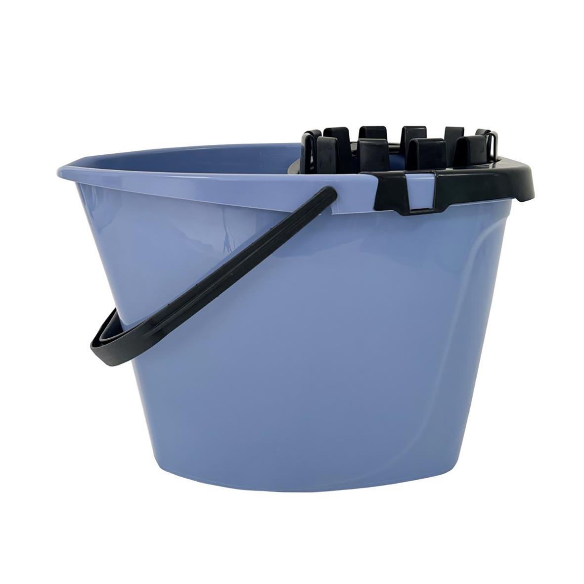 Blå hink med svart handtag och lock för minivåtsvabb, 14L