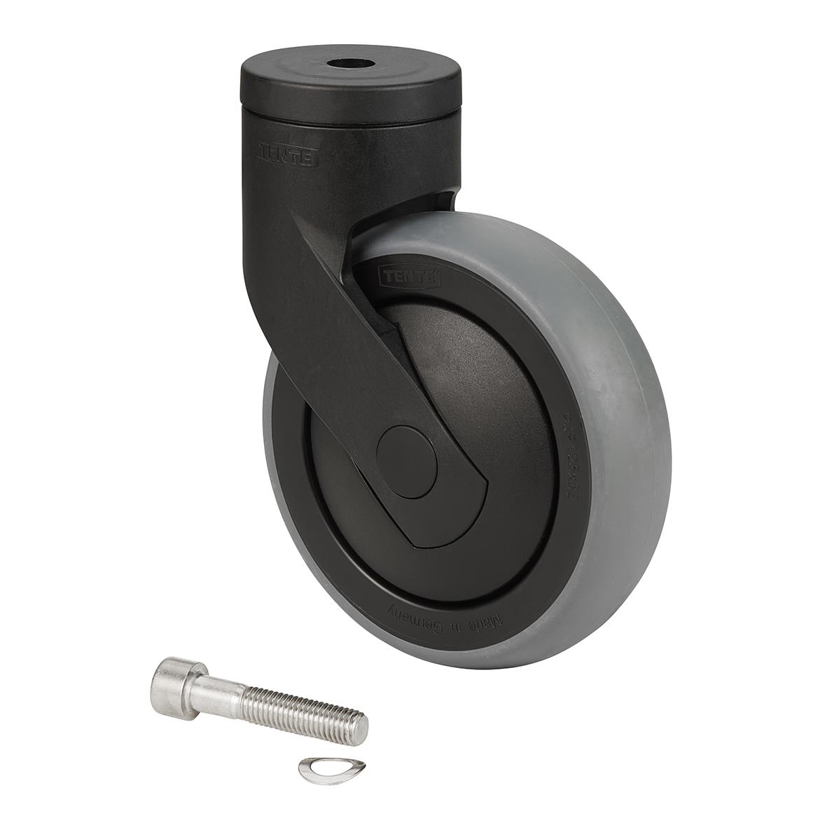 Svart och grå hjul med broms, Ø125mm, till rengöringsstation, med monteringsskruv