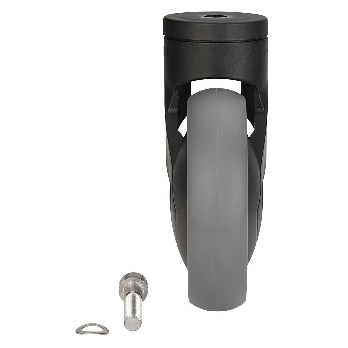 Hjul med Ø125mm, obromsad, tillhör rengöringsstation, inklusive monteringsdel och låsring