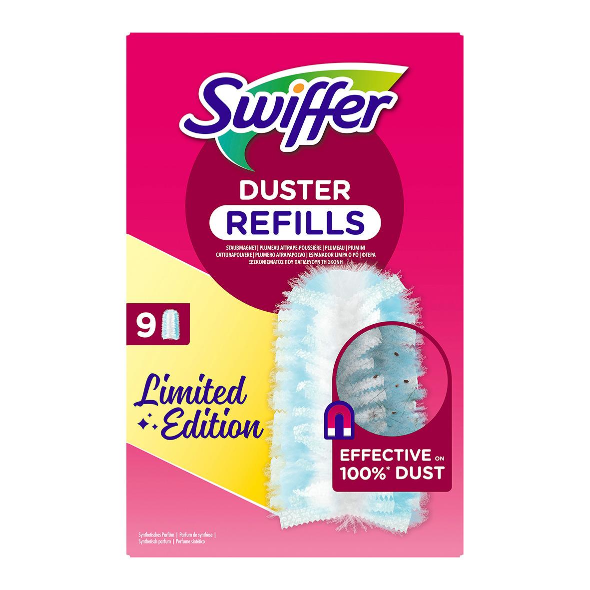 Pink Swiffer Duster refill med 9 st, effektiv mot damm, limited edition