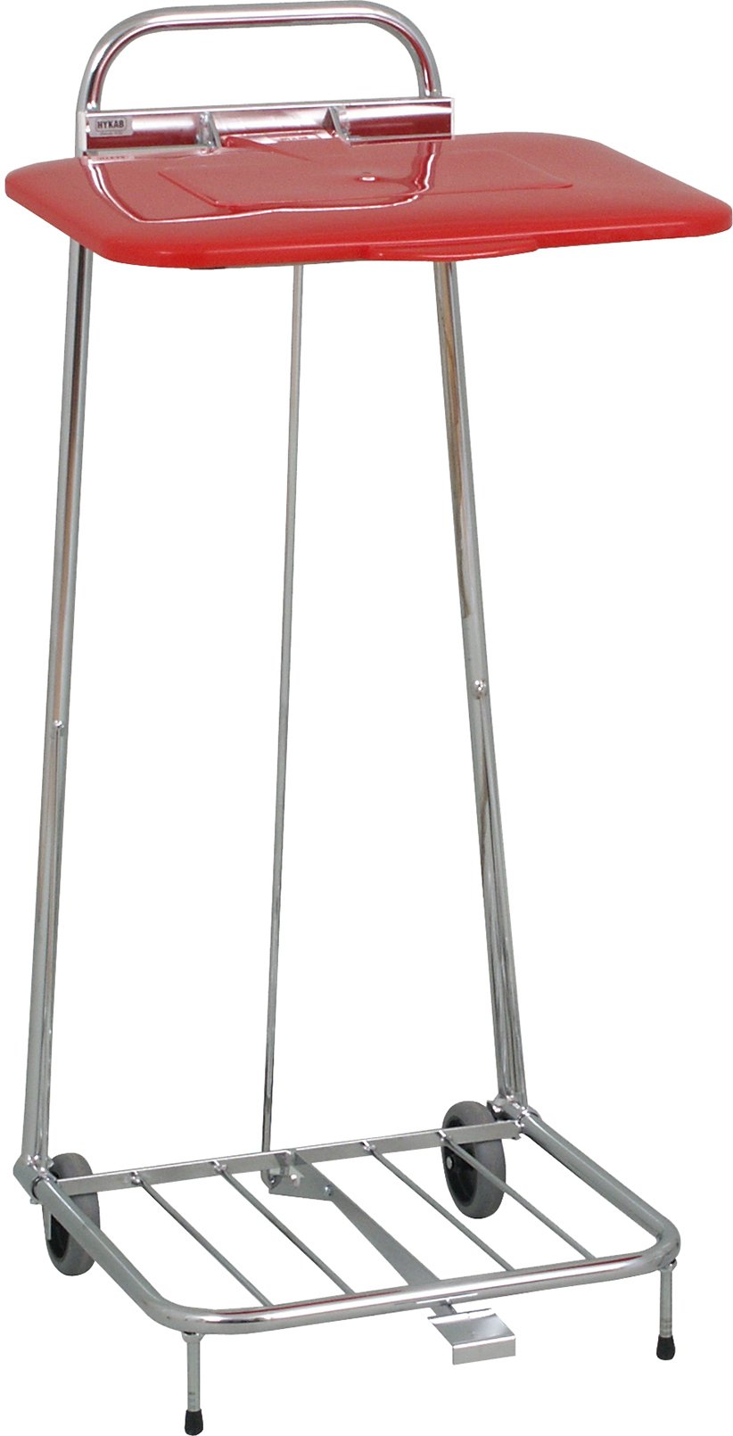 Röd sopsäckvagn med lock, pedal och hjul, 125L kapacitet