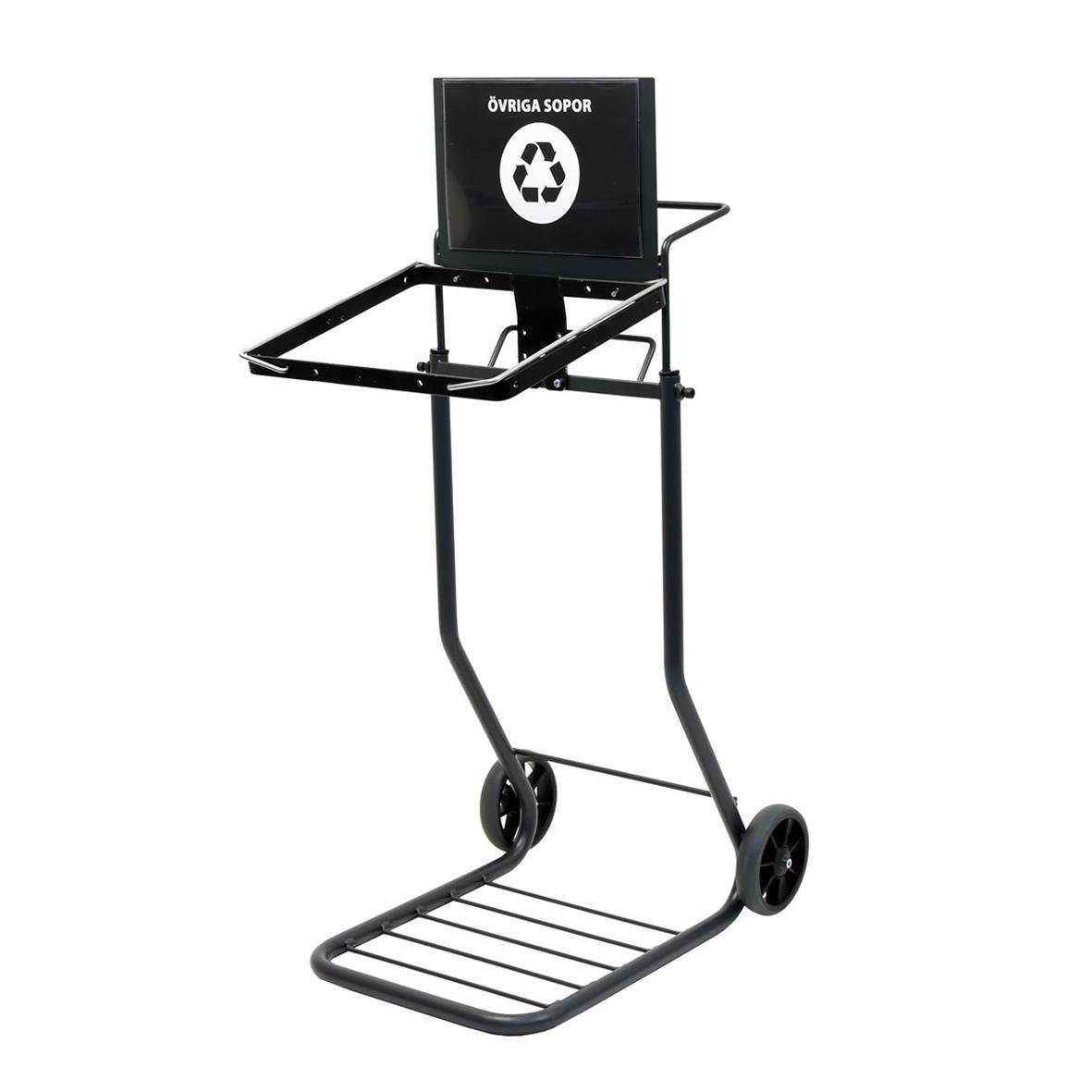 Svart sopsäckvagn Activa med källsorteringshållare och hjul