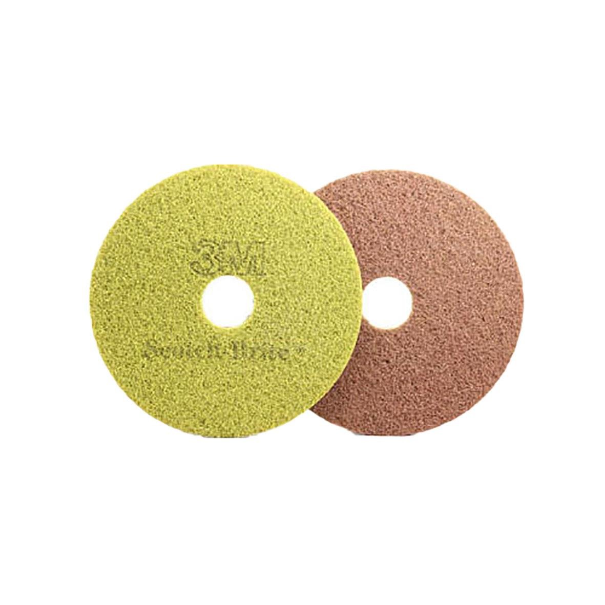 Två skurrondeller, en gul och en brun, med diamantskärpa för slipning eller polering