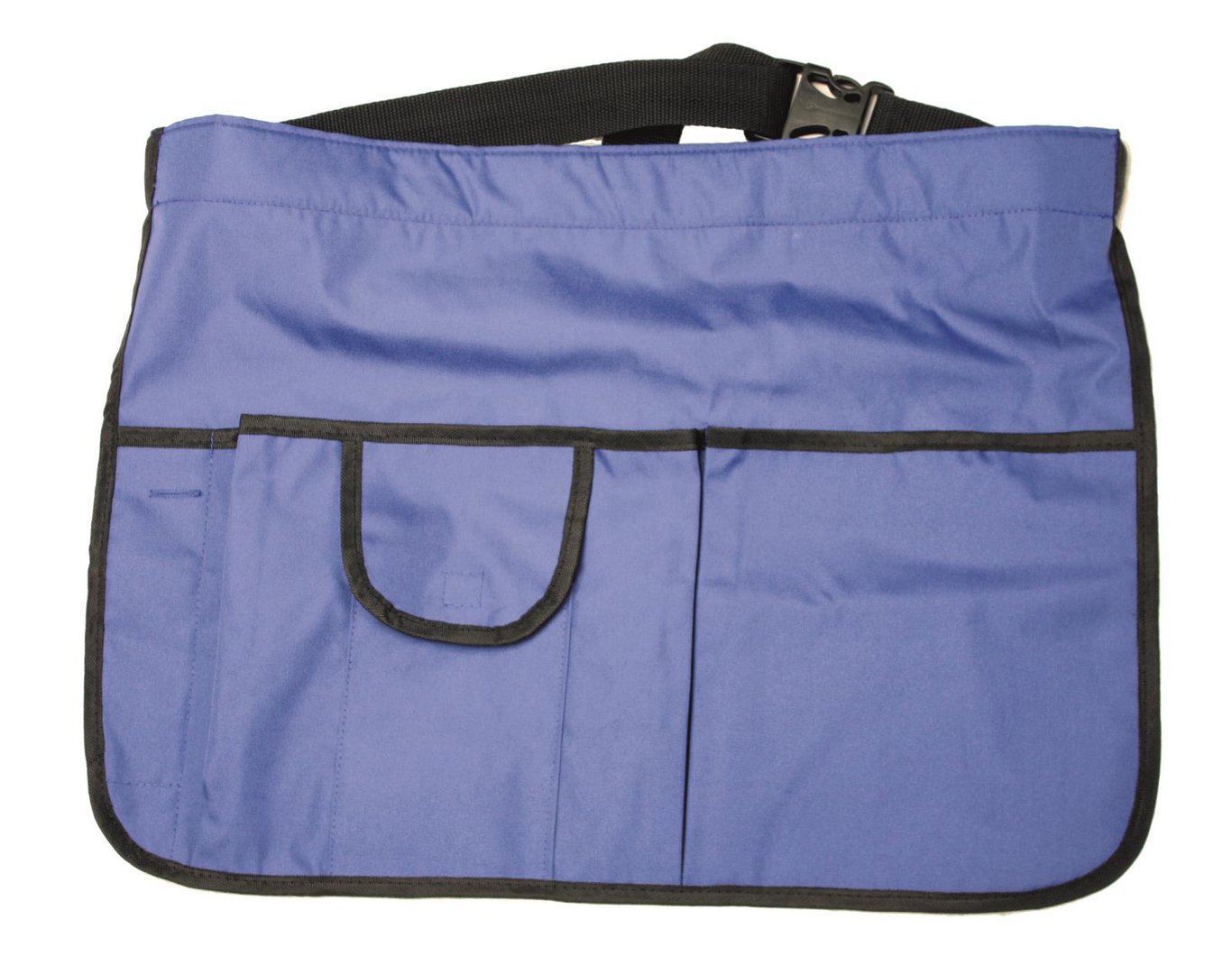 Blått städförkläde med flera fickor och justerbar rem