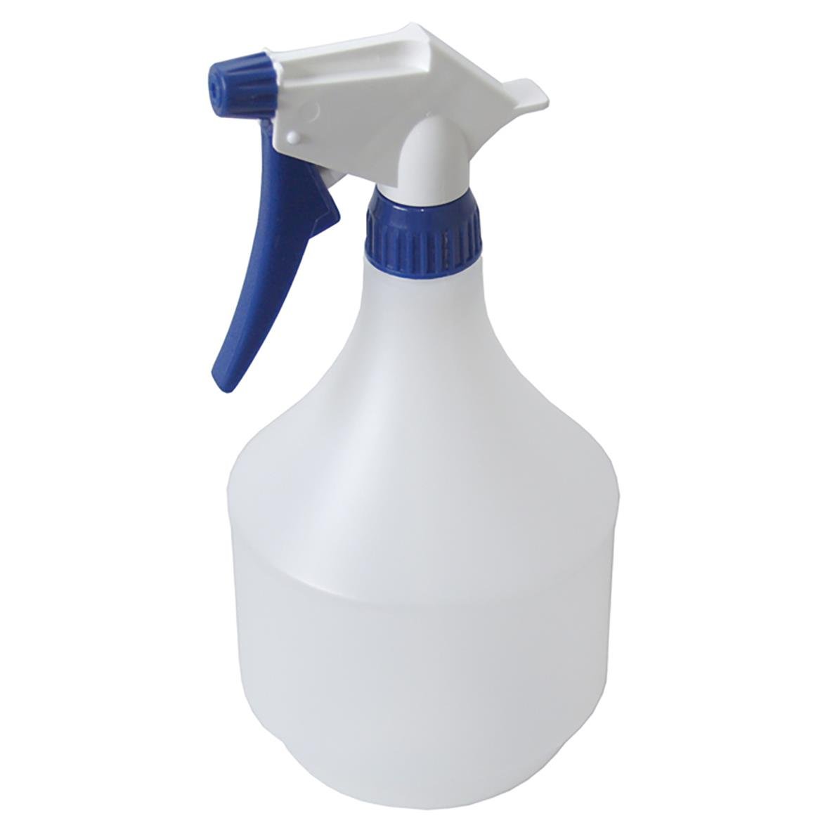 Vit sprayflaska Kron Blå 1L med blått sprutmunstycke och lock
