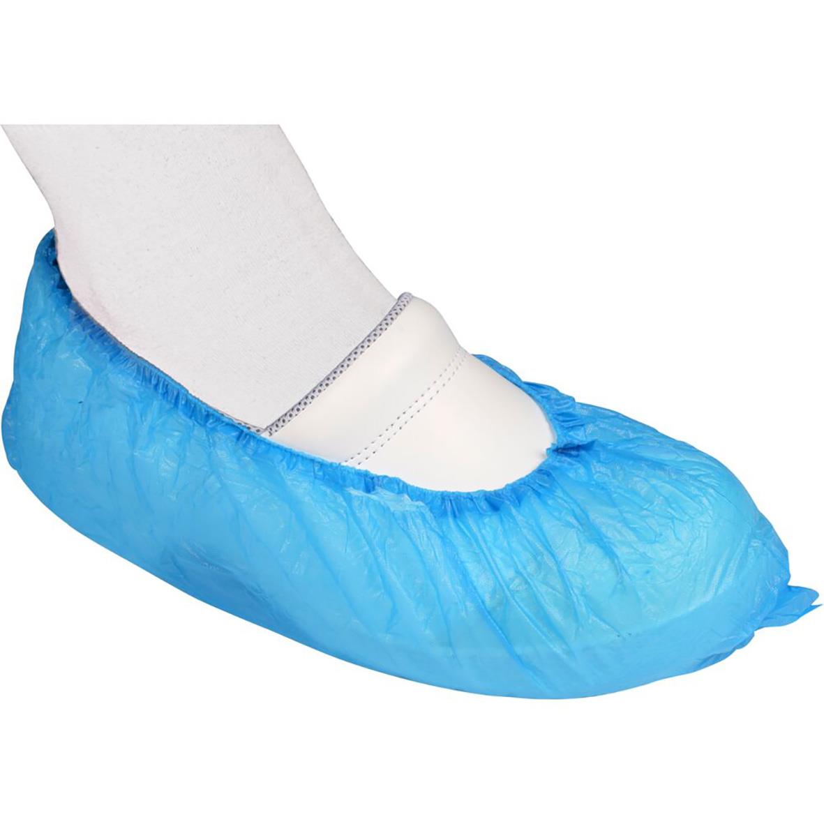 Skyddssko med blå skoskydd och vit socka