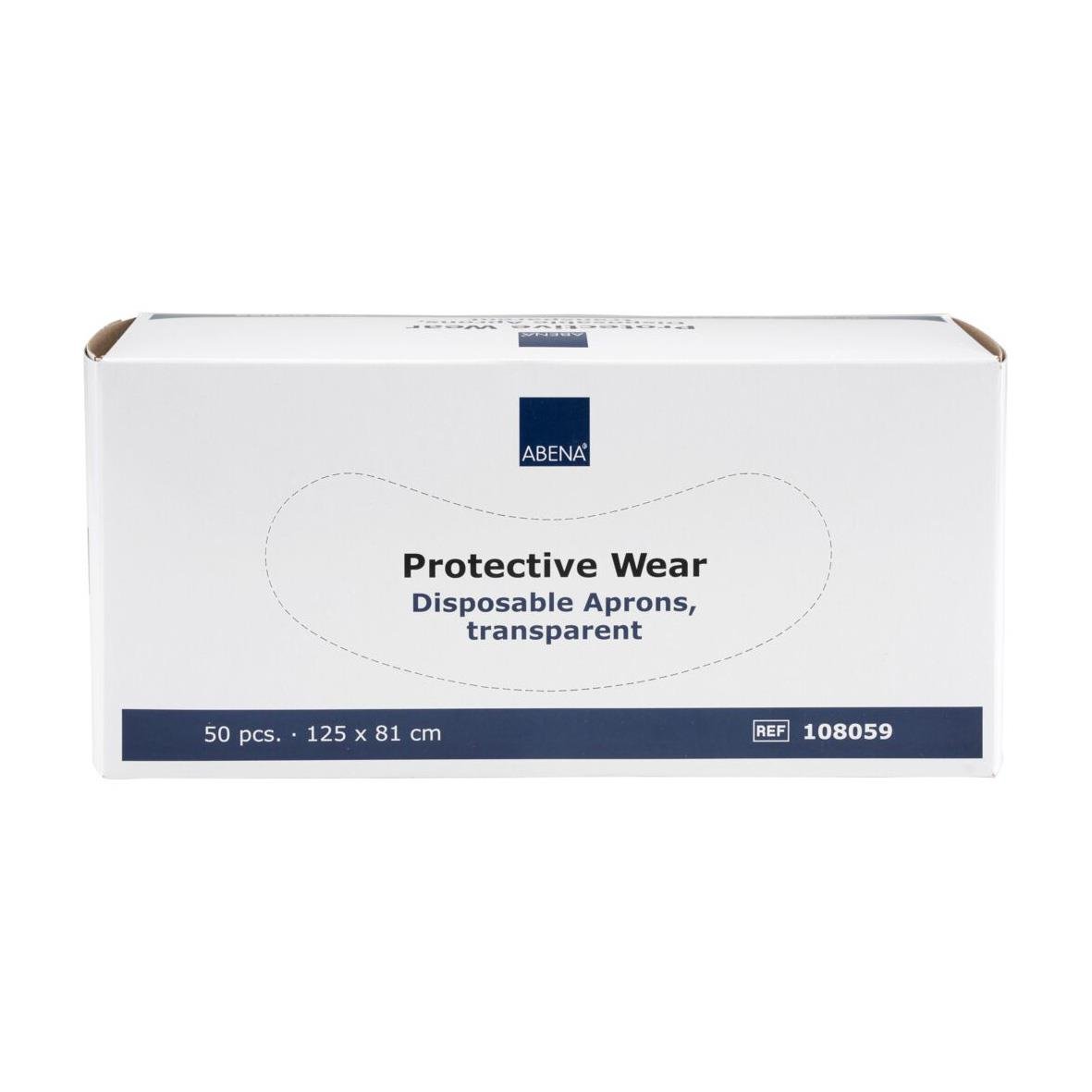 Förpackning med 50 transparenta engångsrockar för skyddssyfte