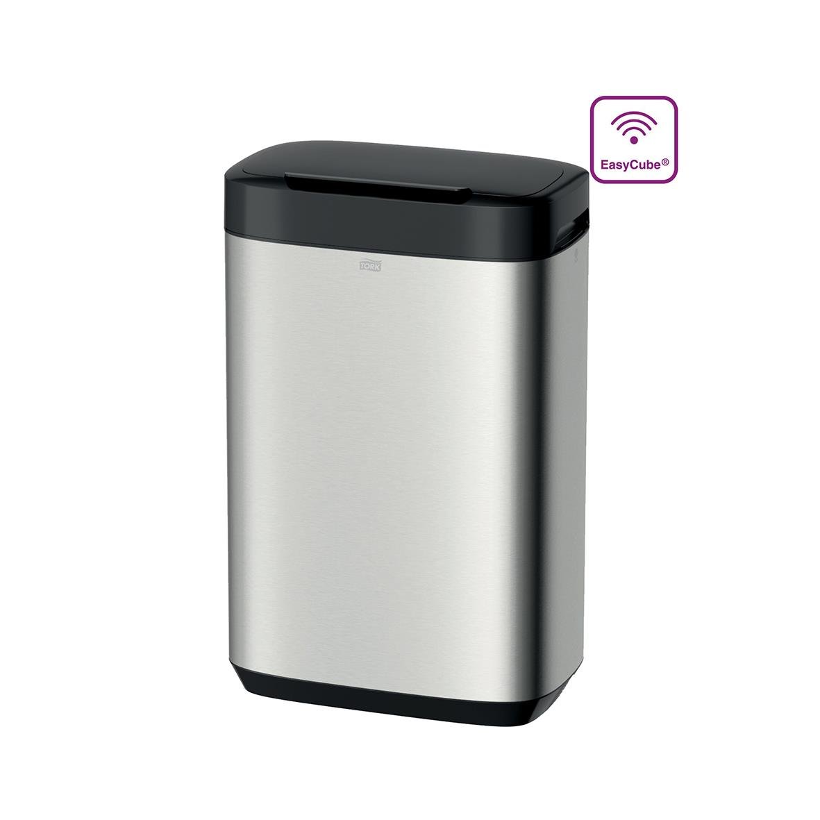 Svart papperskorg med lock och EasyCube-anslutning, 50L kapacitet