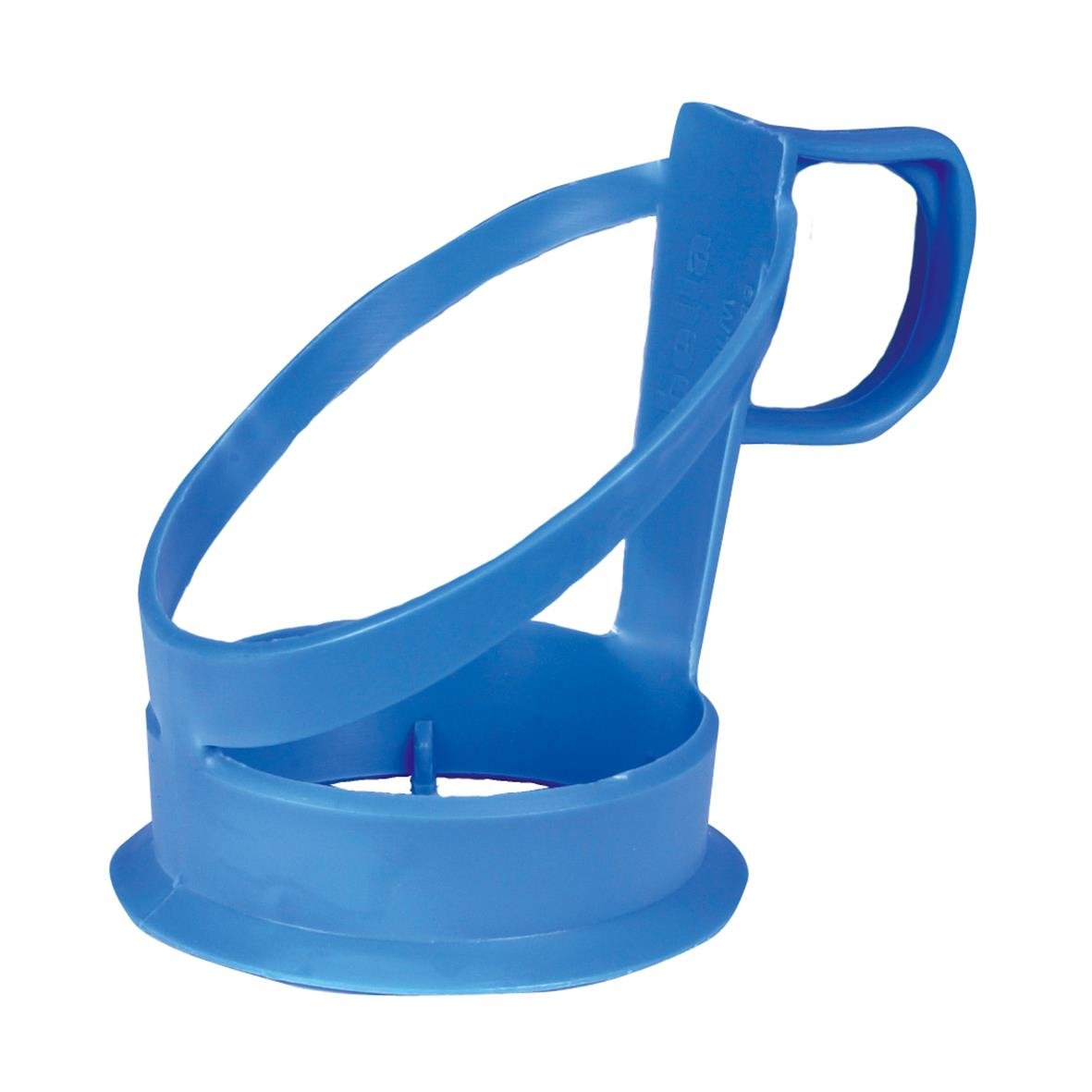 Blå hållare för plastbägare 21cl, formad som en ring med handtag