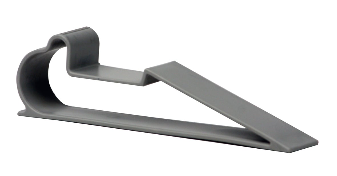 Grå plastdörrstopp Smartstop i form av en krok och platt fot