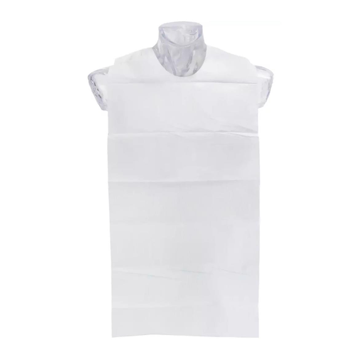 Vit och blå skvätt- och stänkskydd med tejpfästen på axlar, 37x78cm