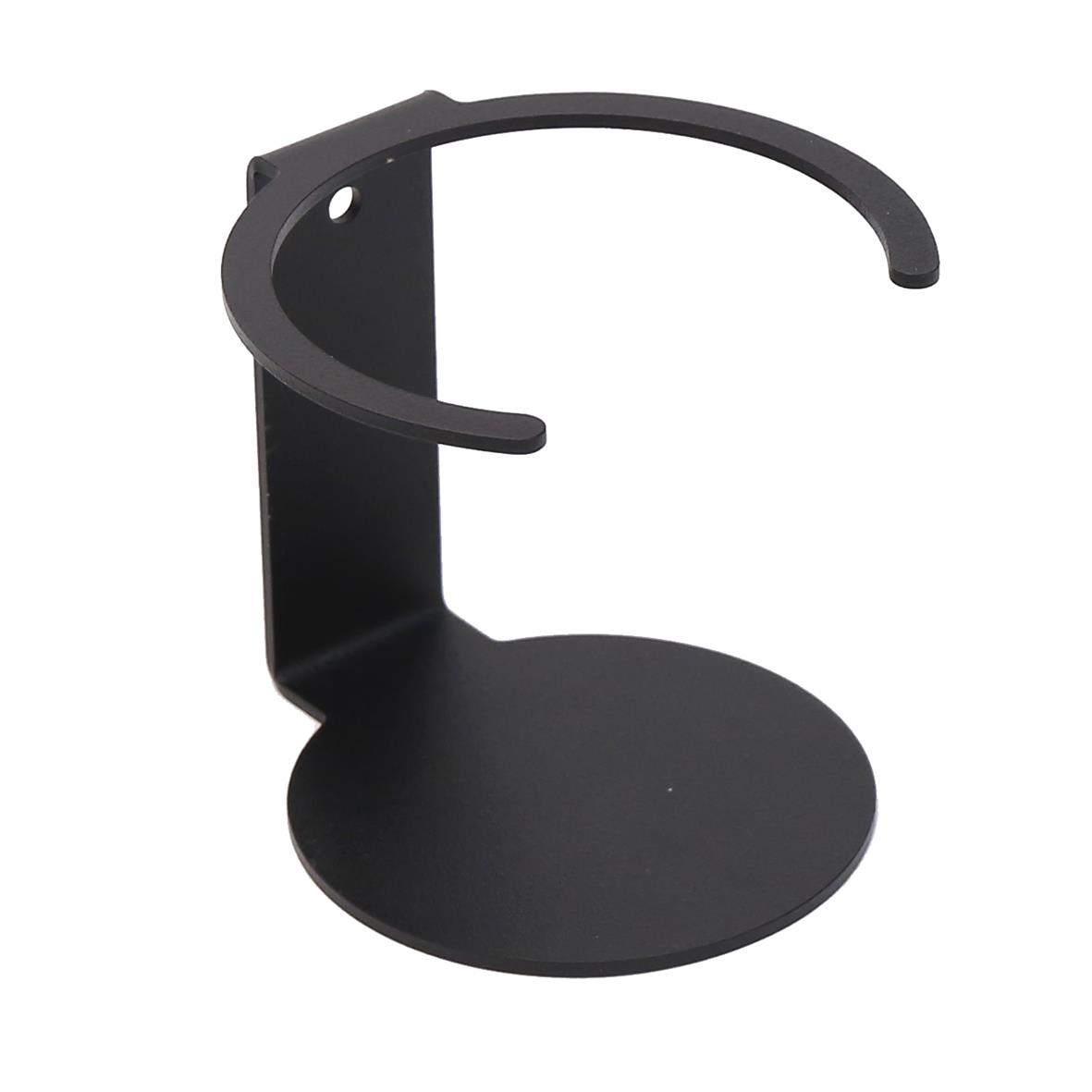 Svart flaskhållare med rund bas och krok för att hänga flaskor