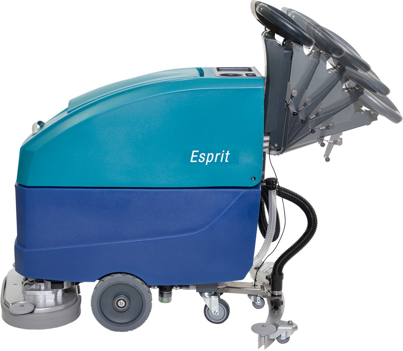 Kombiskurmaskin Wetrok Esprit Dosing i blå färg med styrhjul och kontrollpanel
