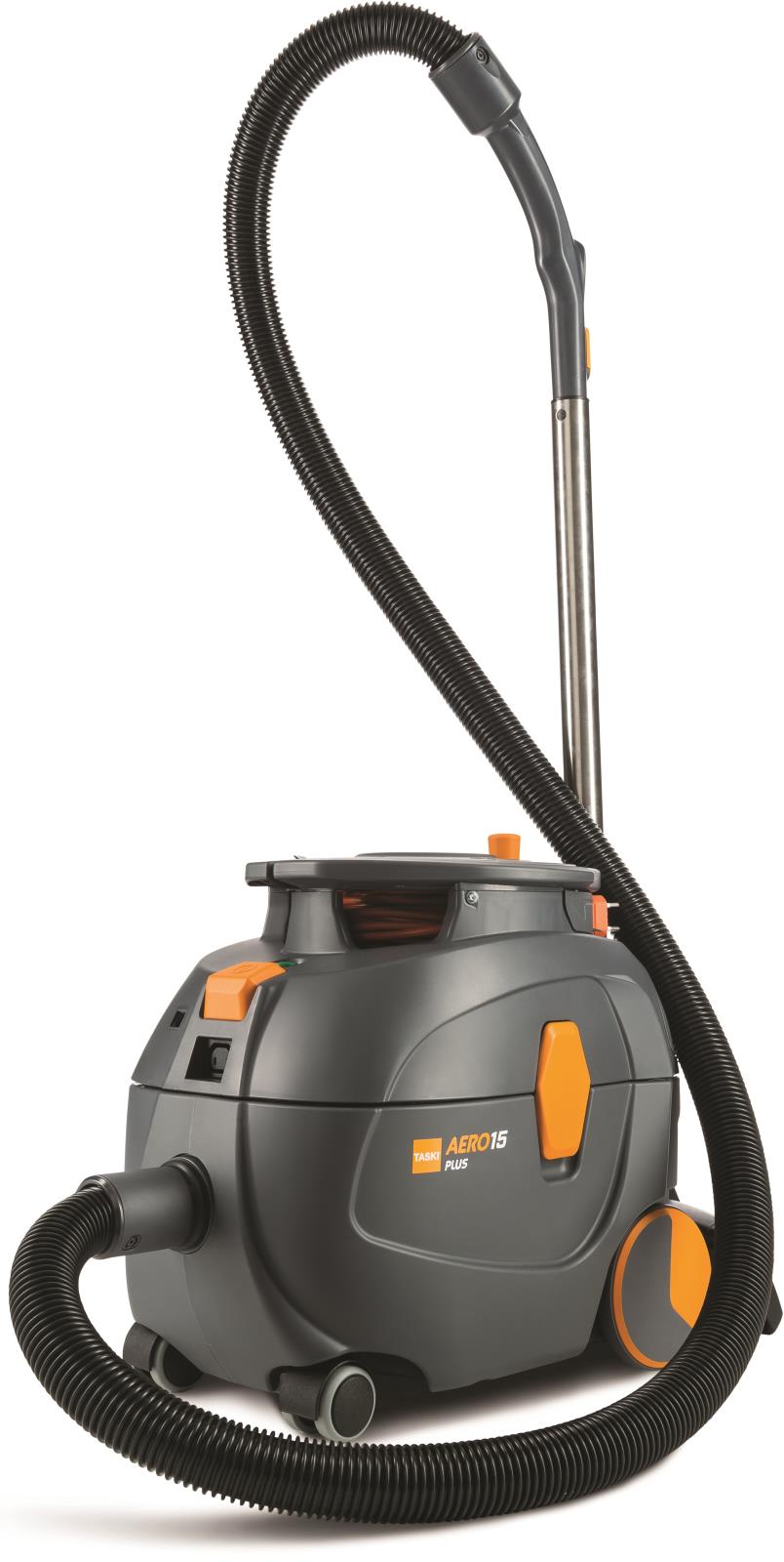 Dammsugare Taski Aero 15 Plus Euro med slang och hjul, grå och orange färg