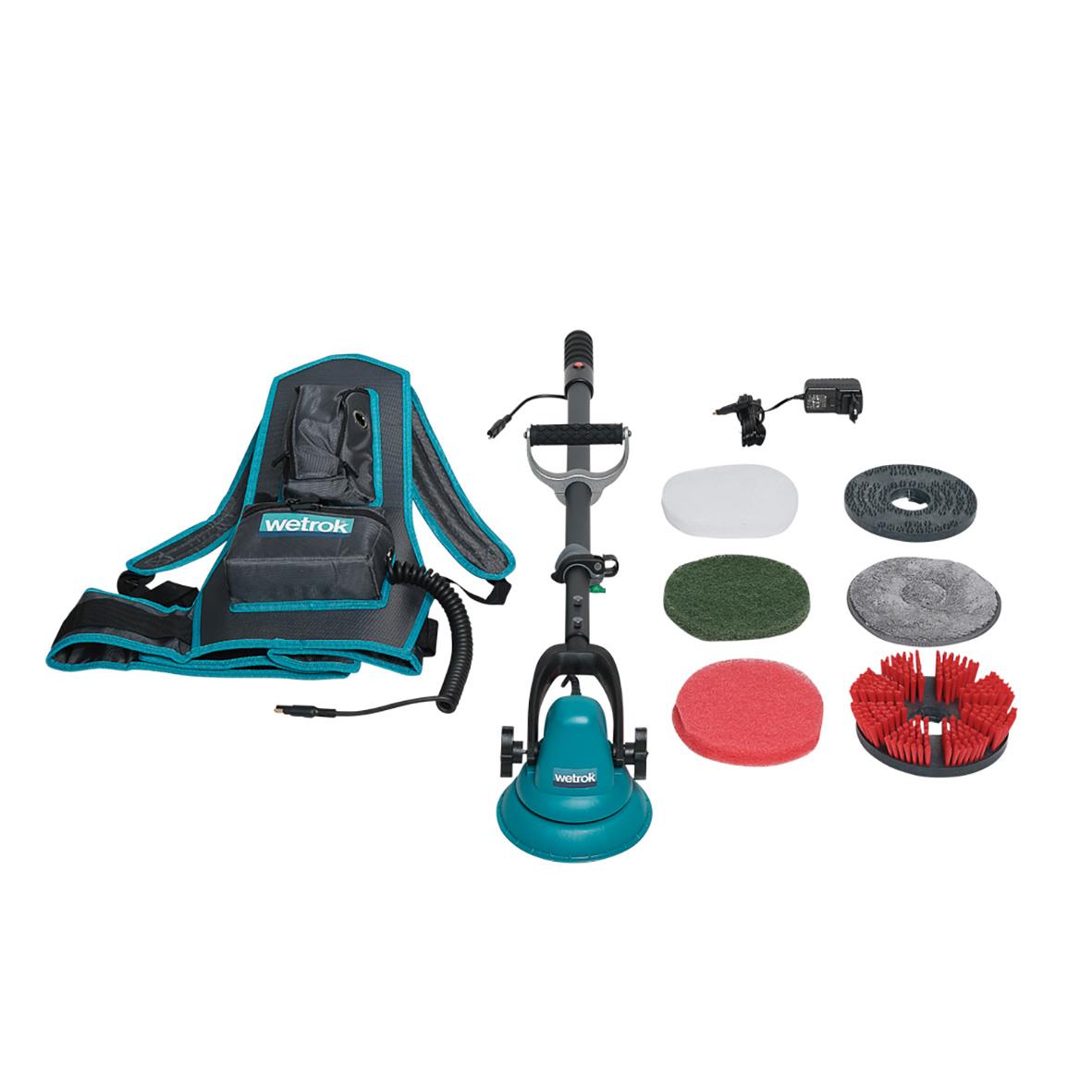 Skurmaskin Wetrok Motor Bruscher med tillbehör inklusive bärväska, borste, och rengöringsdukar