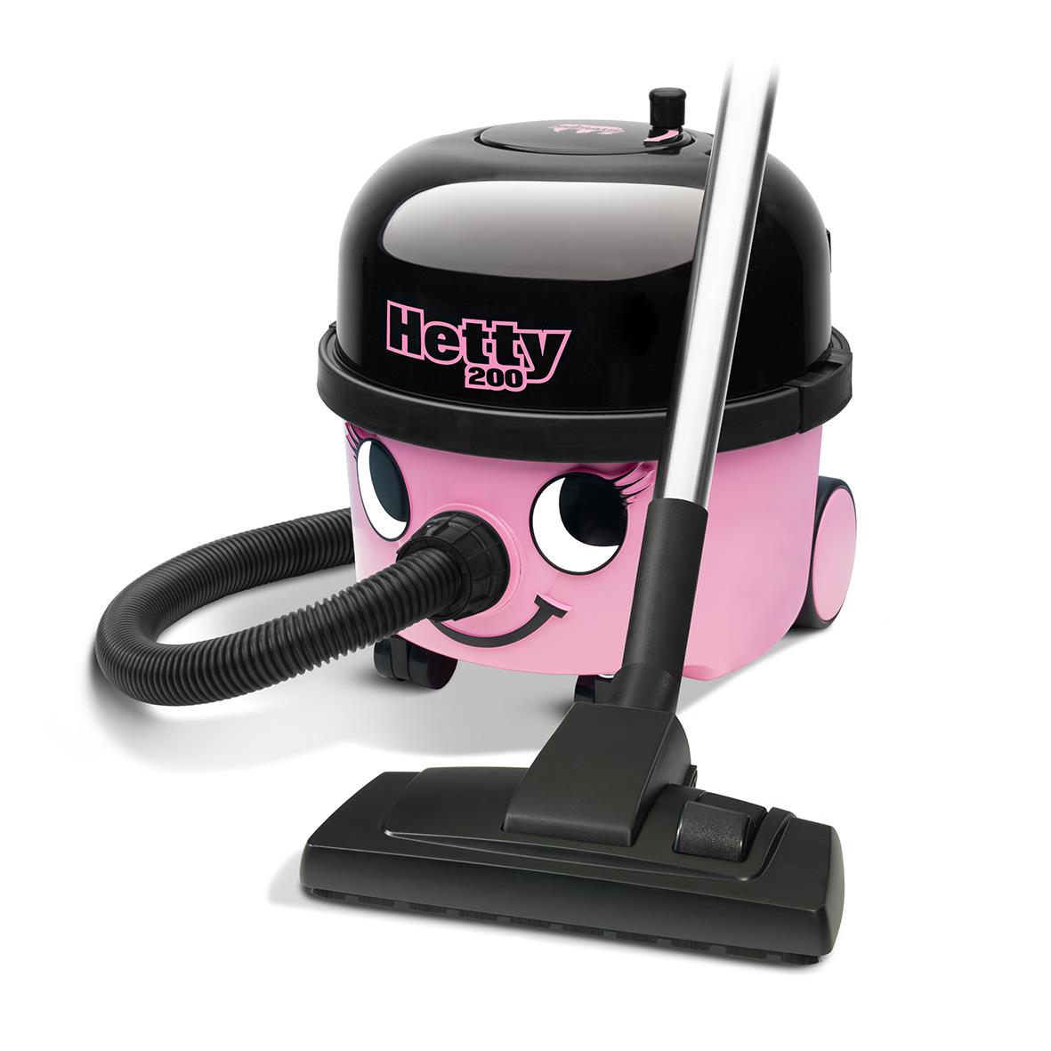Dammsugare Hetty Rosa med rosa och svart design och ansikte på fronten