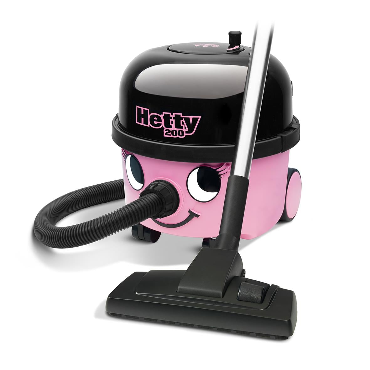 Dammsugare Hetty Rosa med rosa och svart design och ansikte på fronten