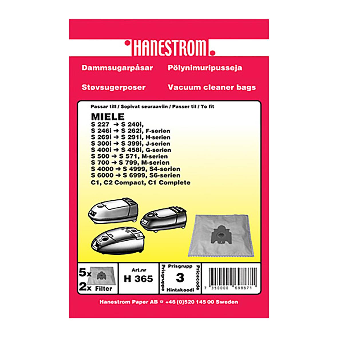 " för Miele S227 till S4420, 5-pack, inklusive filter, i förpackning från Hanestrom"