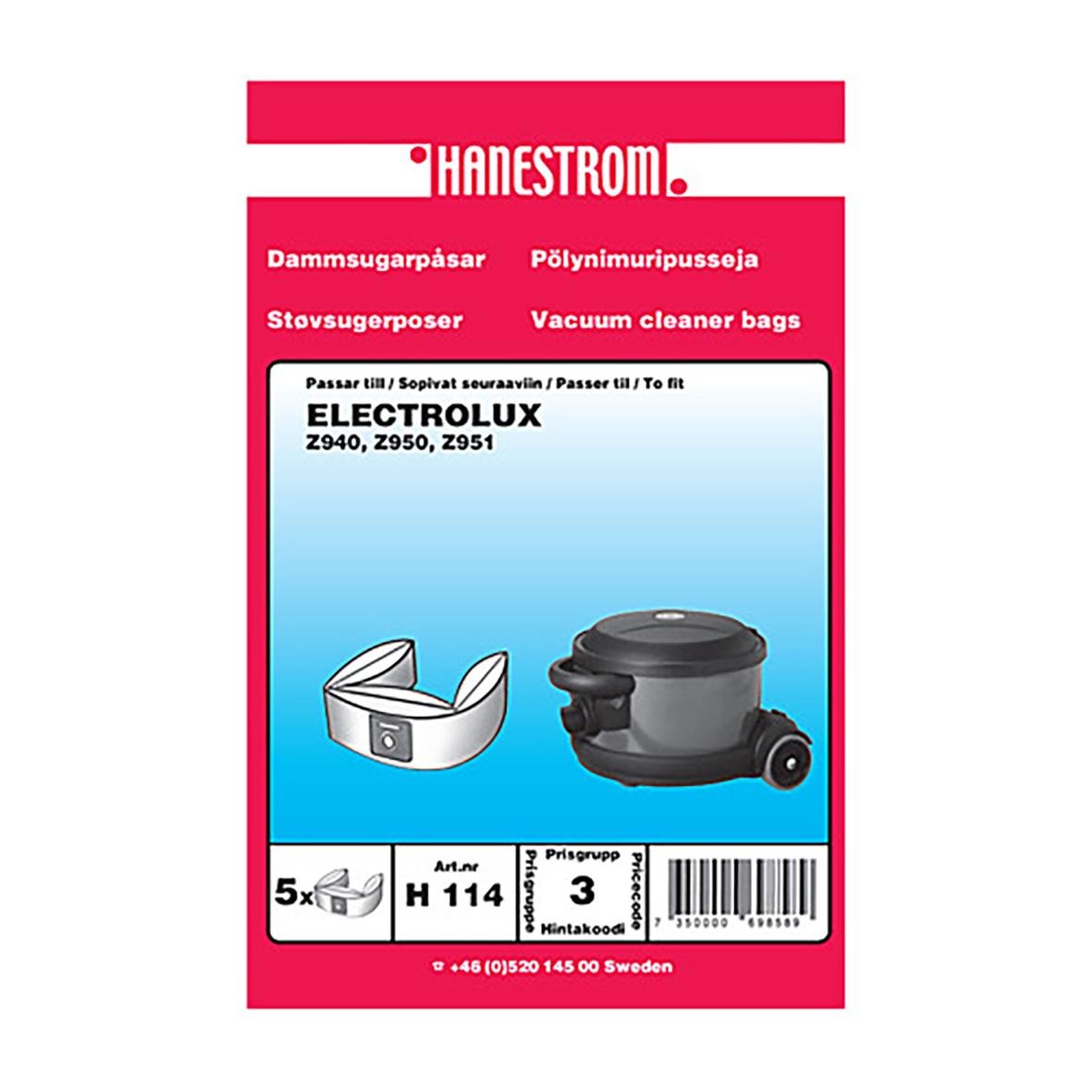 Dammsugarpåse för E.Lux Z940/Z950/Z951, 5-pack, kompatibel med Electrolux vakuumrengöring