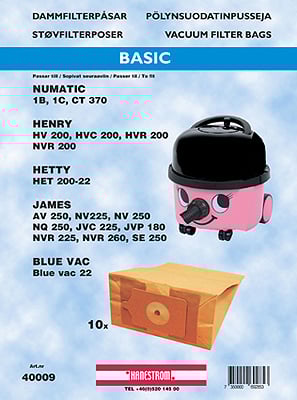 Dammsugarpåse för Numatic Henry 1B, 1C, samt andra modeller, i förpackning med 10 st